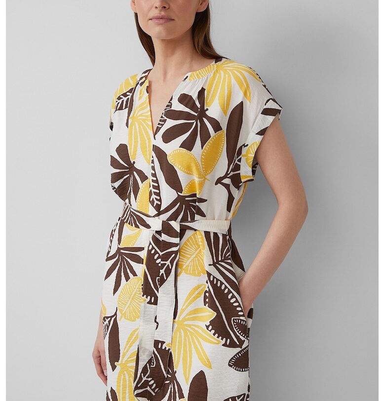 Рокля с колан - Бял/Кафяв/Жълт sOliver