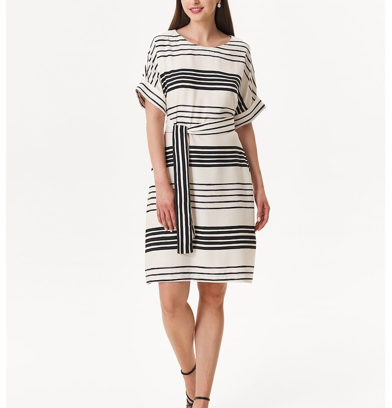 Рокля с колан - Бял/Черен EMAT