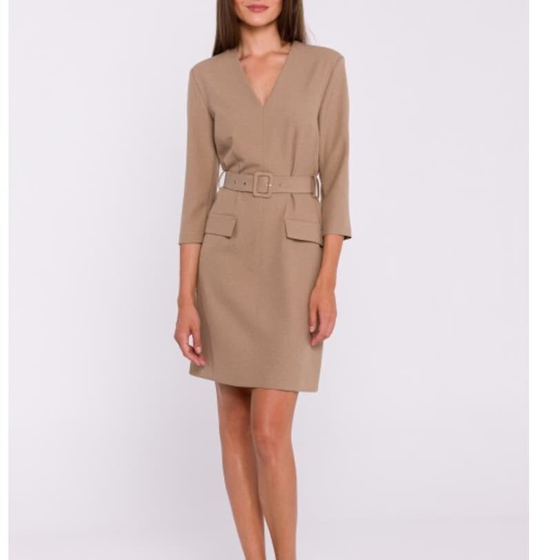 Рокля с колан на талията  Сив - Бежов Stylove