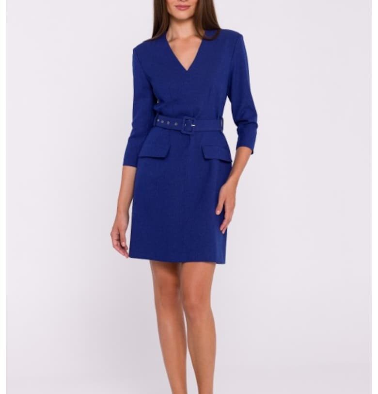 Рокля с колан на талията  Сив - Син Stylove