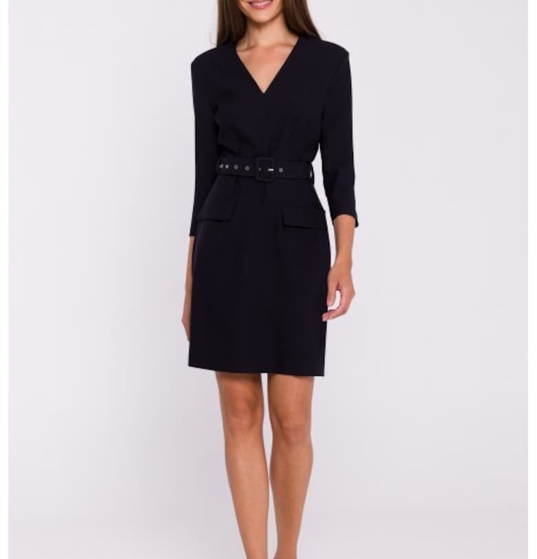 Рокля с колан на талията  Сив - Черен Stylove