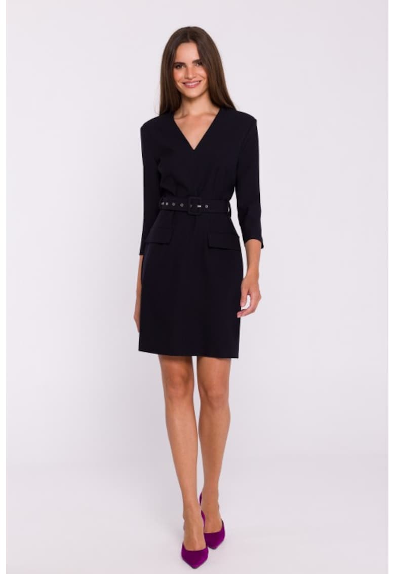 Рокля с колан на талията Сив - Черен Stylove