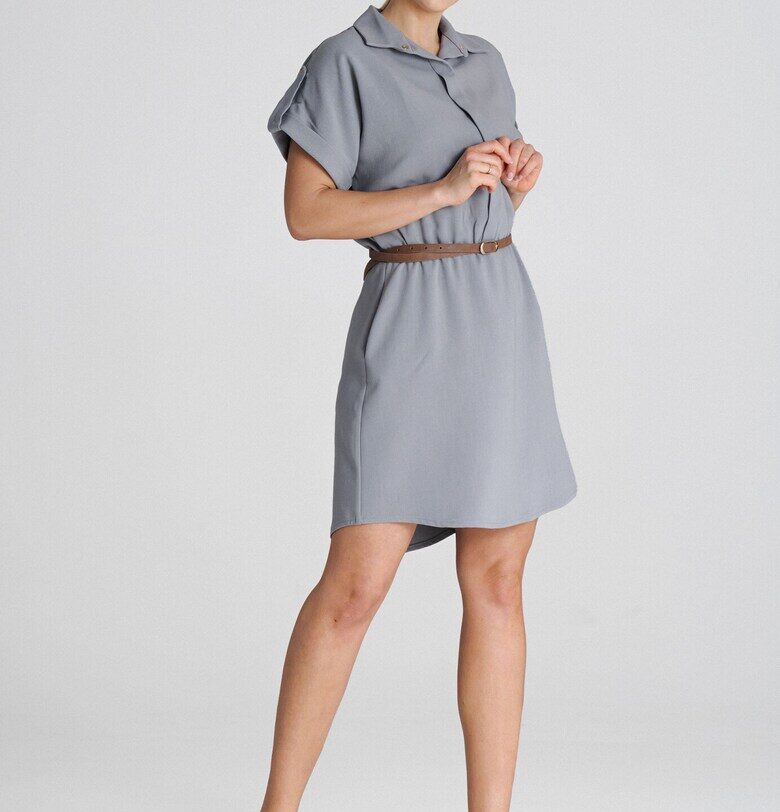 Рокля  с колан - сива - полиестер - Figl