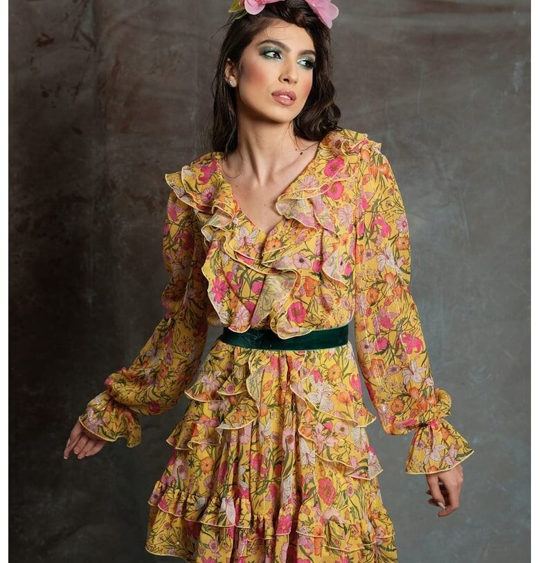 Рокля с коприна Giulietta с дипли - Жълт MIAU by Clara Rotescu