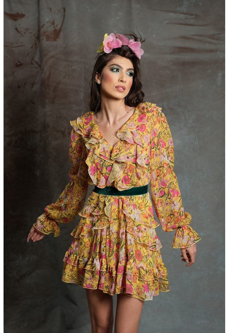 Рокля с коприна Giulietta с дипли - Жълт MIAU by Clara Rotescu