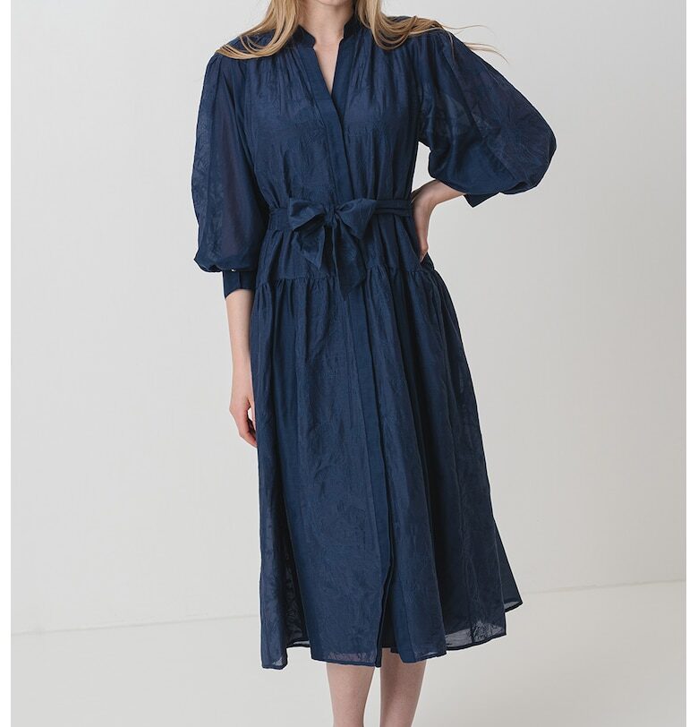 Рокля с коприна и бухнали ръкави - Тъмносин Marella