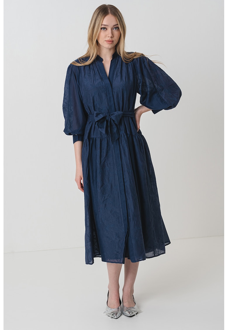 Рокля с коприна и бухнали ръкави - Тъмносин Marella