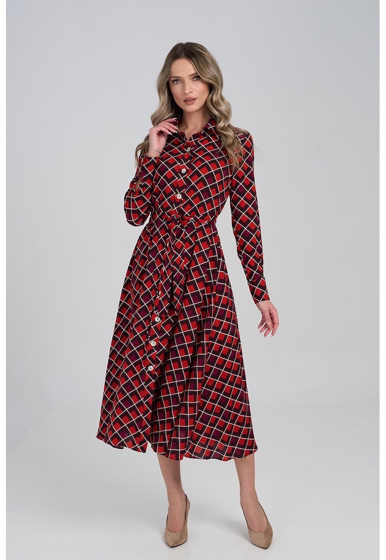 Рокля с копчета и графика - Бордо/Черен/Корал Couture de Marie