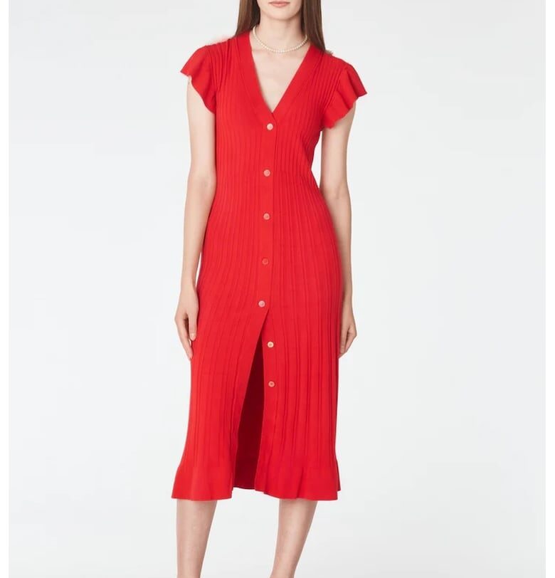 Рокля с къси ръкави и копчета - Червен Lara Wear