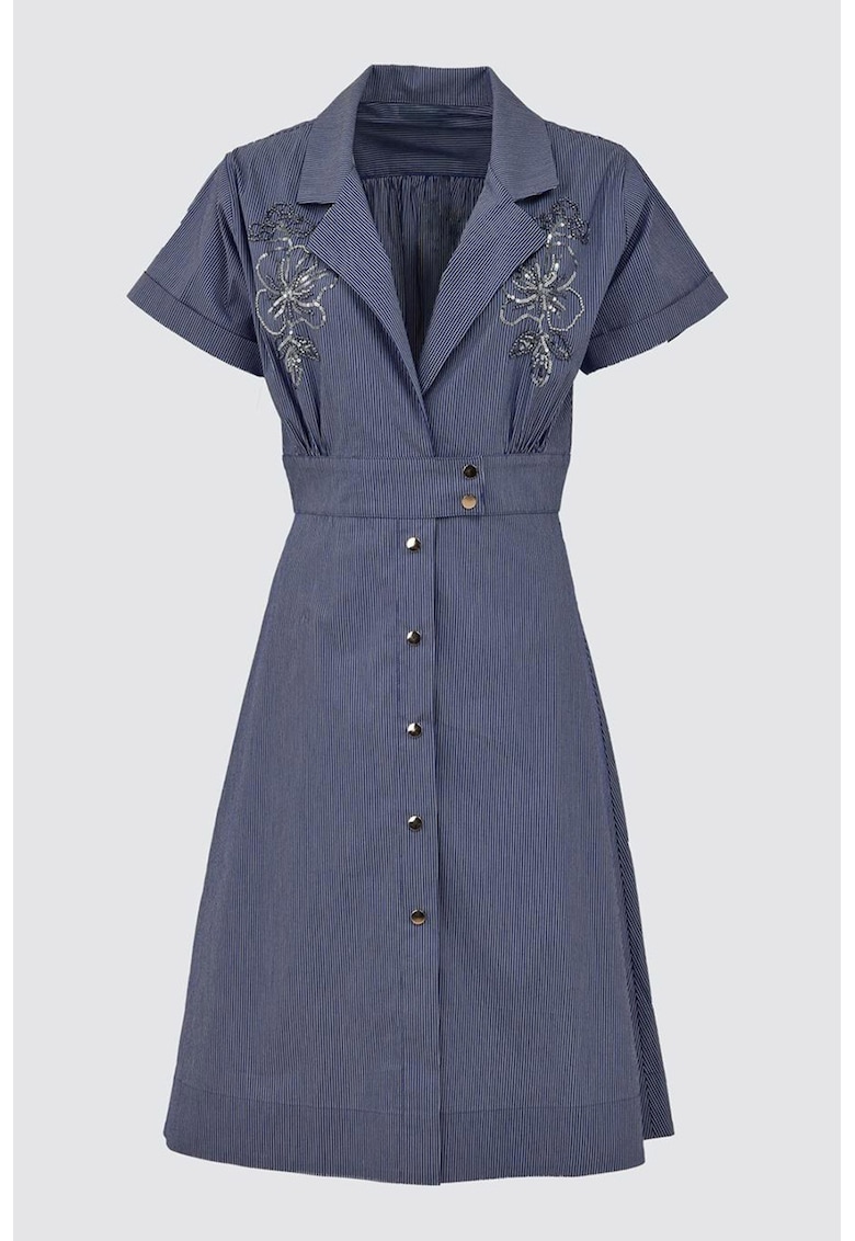 Рокля с къси ръкави и мъниста - Тъмносин JIMMY KEY