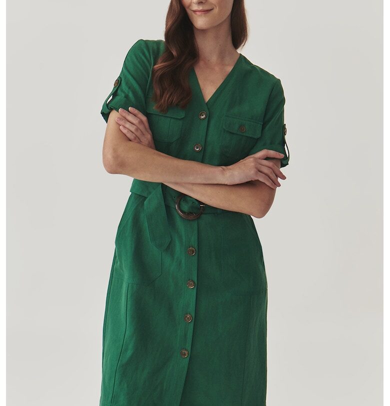 Рокля с лен Soforia - Тъмнозелен Tatuum