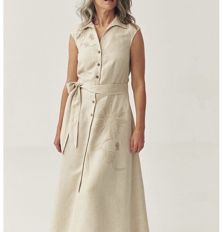 Рокля с лен - Светло бежово Tatuum