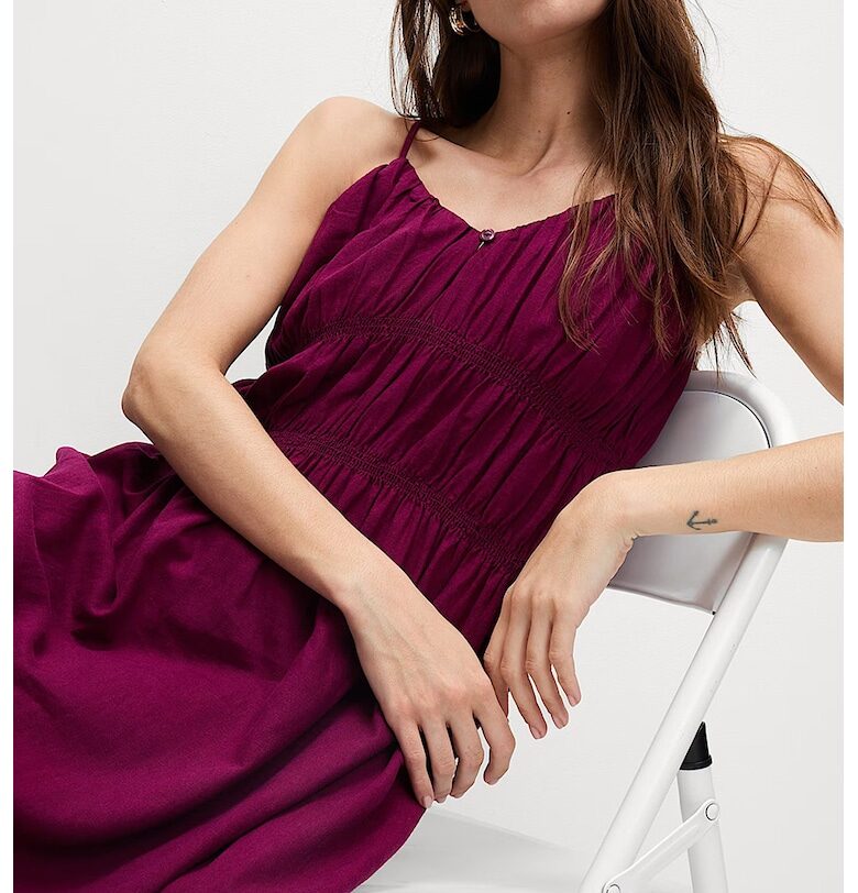 Рокля с лен - Тъмновиолетов Marks  Spencer