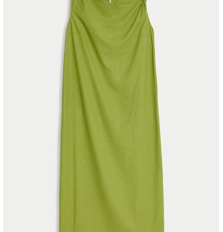 Рокля с лен с възел - Шам фъстък зелено Marks  Spencer