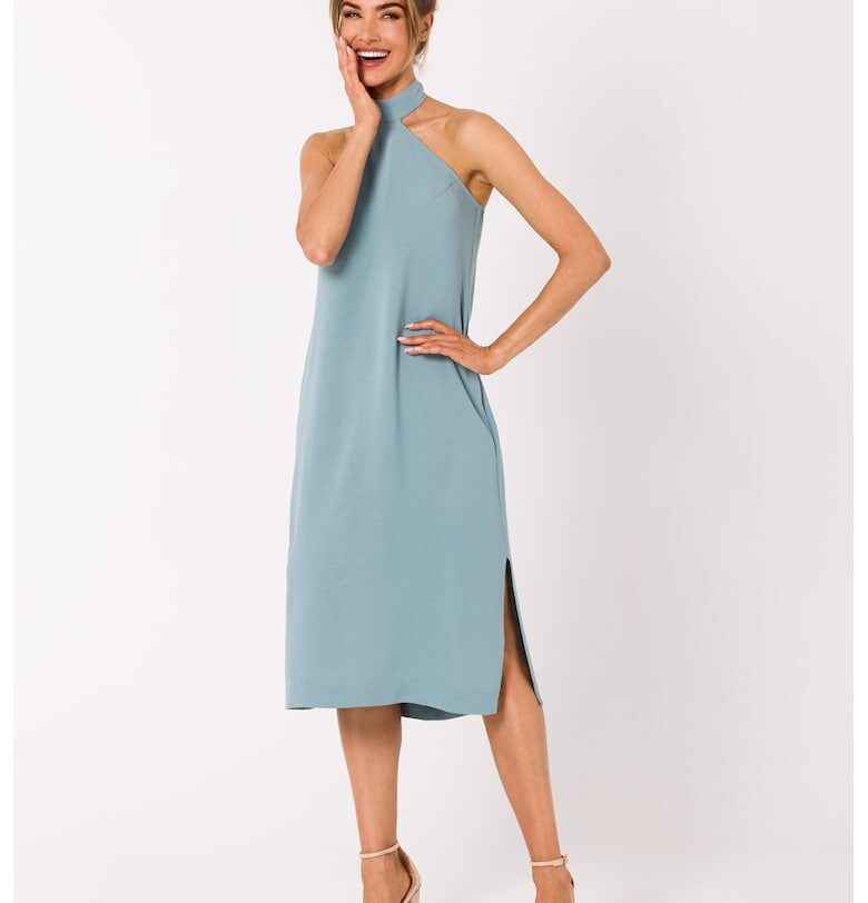 Рокля с лента на врата1 - Бледо тюркоаз OEM