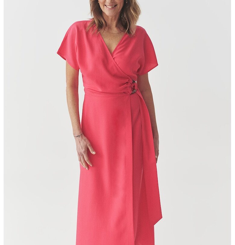 Рокля с лиосел с къси ръкави - Яркорозово Tatuum