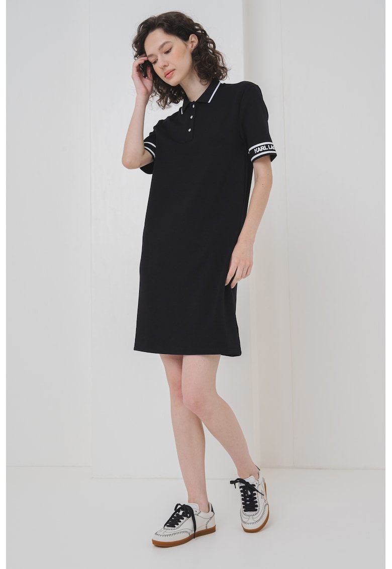 Рокля с модал и яка - Черен Karl Lagerfeld