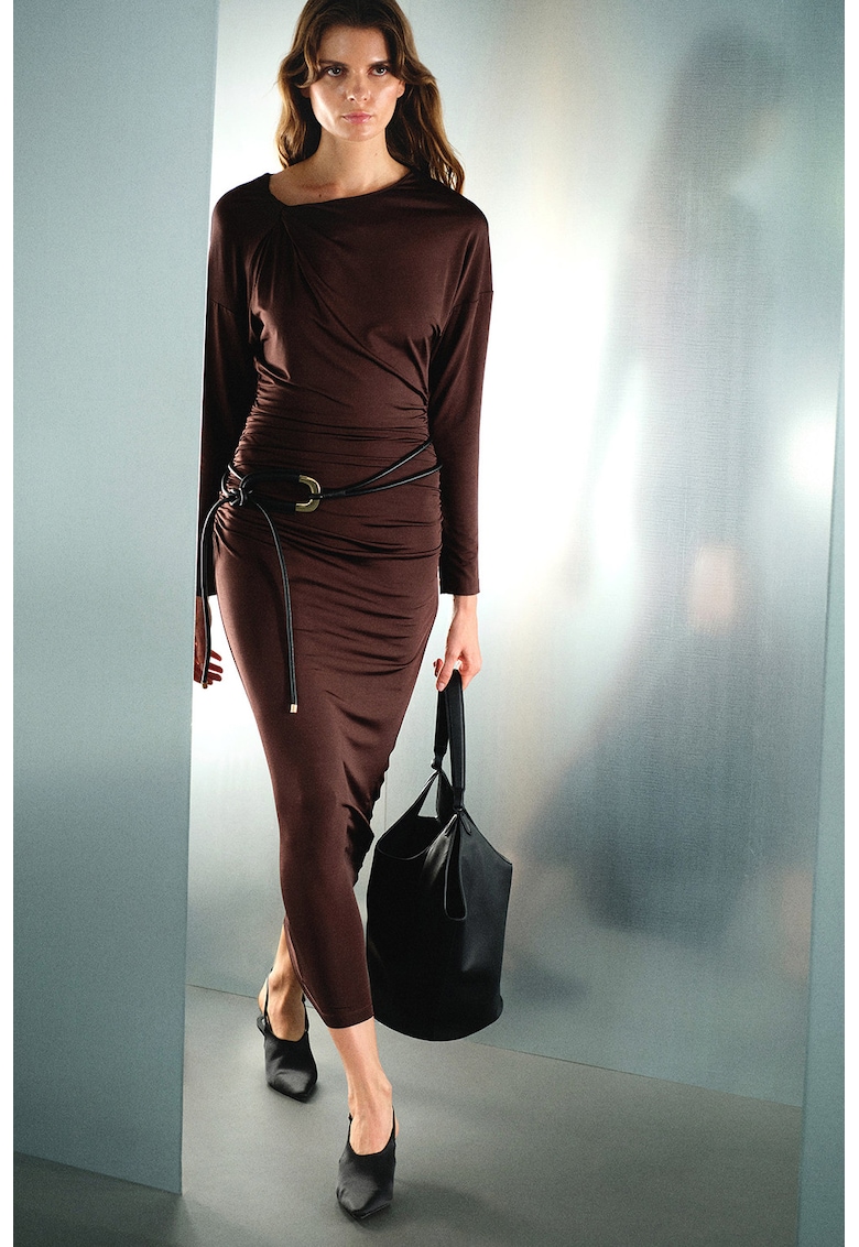 Рокля с набирания - Тъмнокафяв Ipekyol