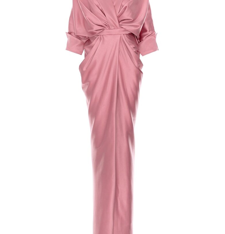 Рокля с набирания и цепка - Прашно розово Acob a porter