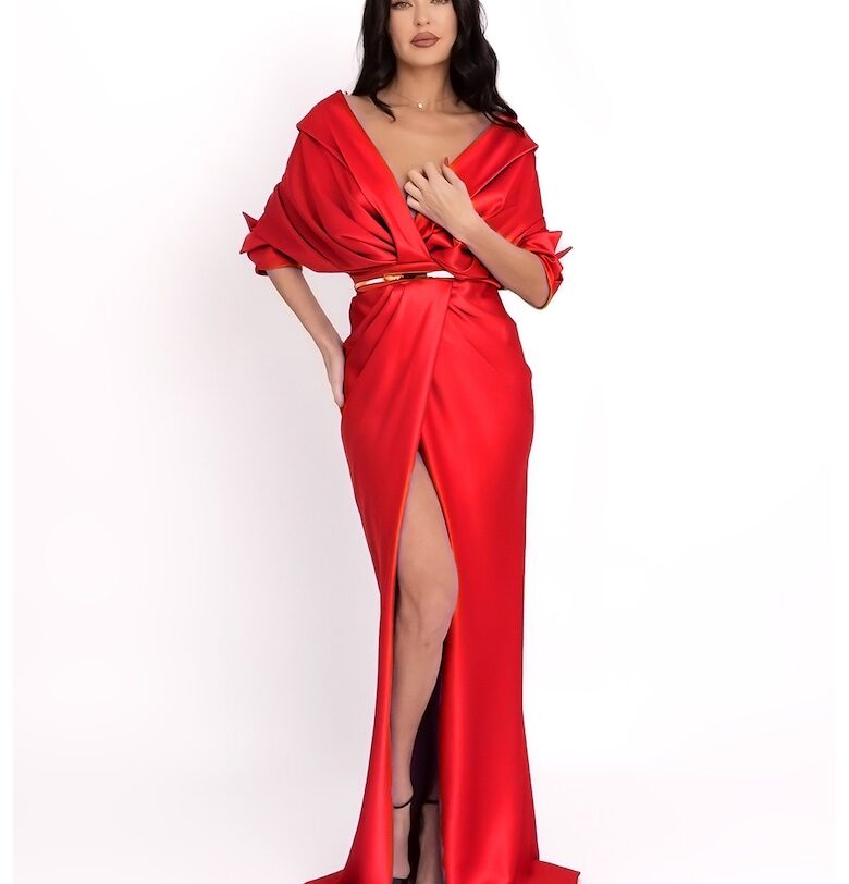 Рокля с набирания и цепка - Червен Acob a porter