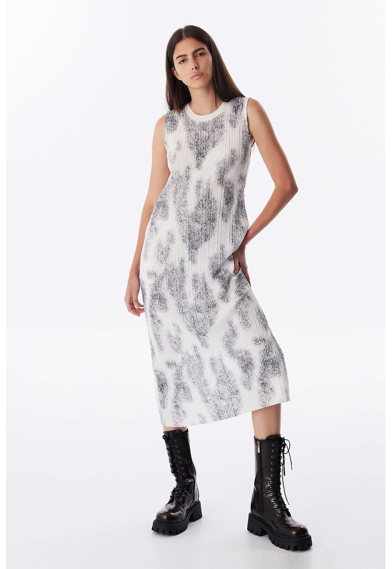 Рокля с овално деколте - Светло сив/Мръснобял TWIST