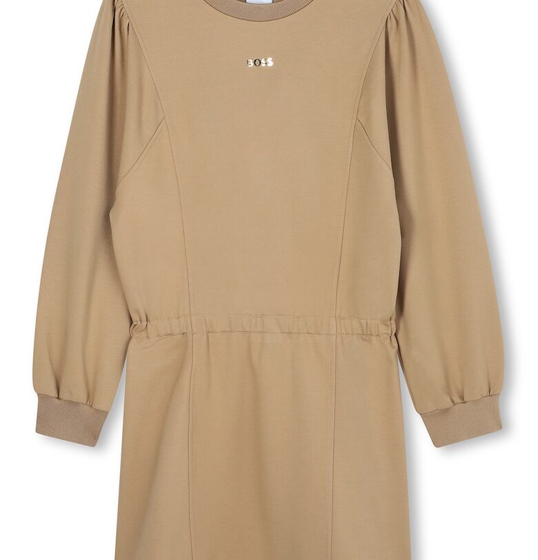 Рокля с овално деколте и дълги ръкави - Бежов BOSS Kidswear