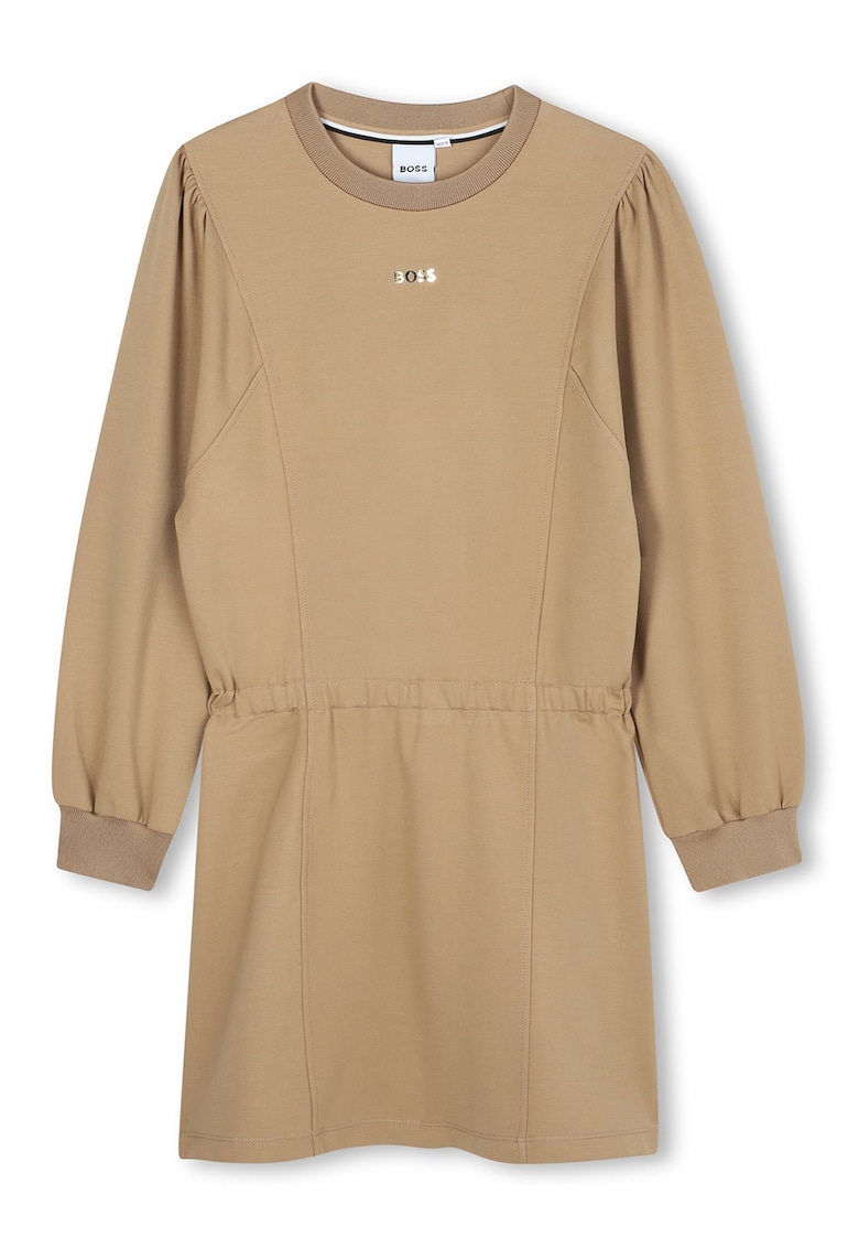 Рокля с овално деколте и дълги ръкави - Бежов BOSS Kidswear
