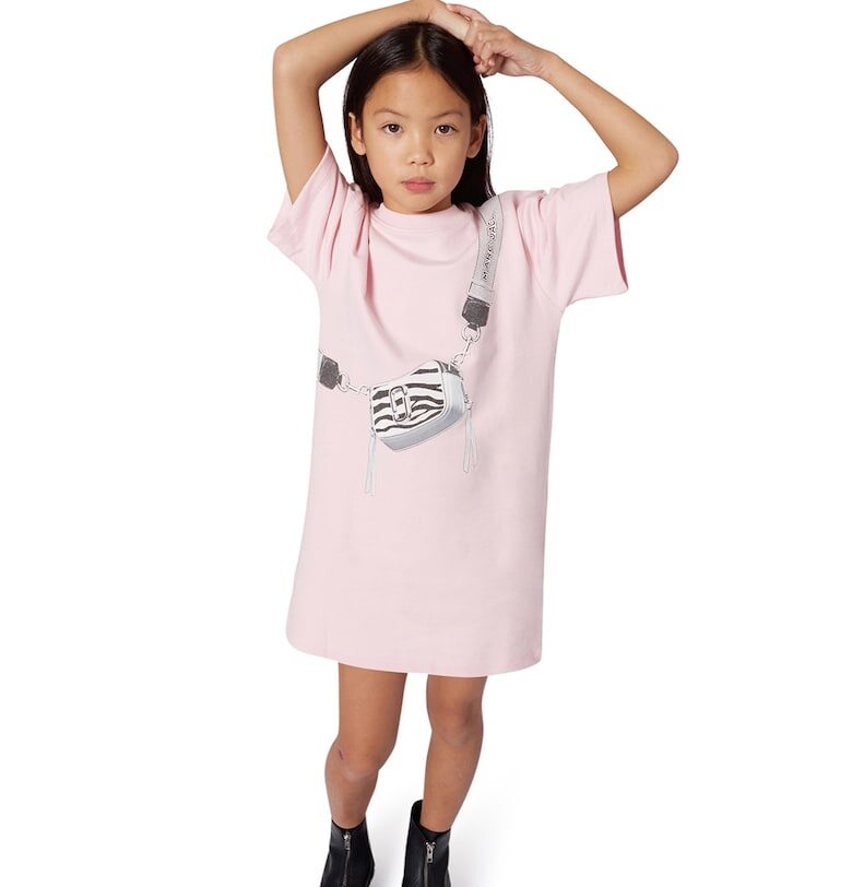 Рокля с овално деколте и къси ръкави - Пастелнорозов Marc Jacobs