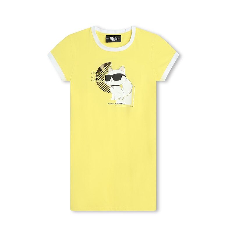 Рокля с овално деколте и лого - Жълт KARL LAGERFELD KIDS