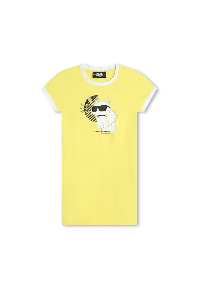 Рокля с овално деколте и лого - Жълт KARL LAGERFELD KIDS