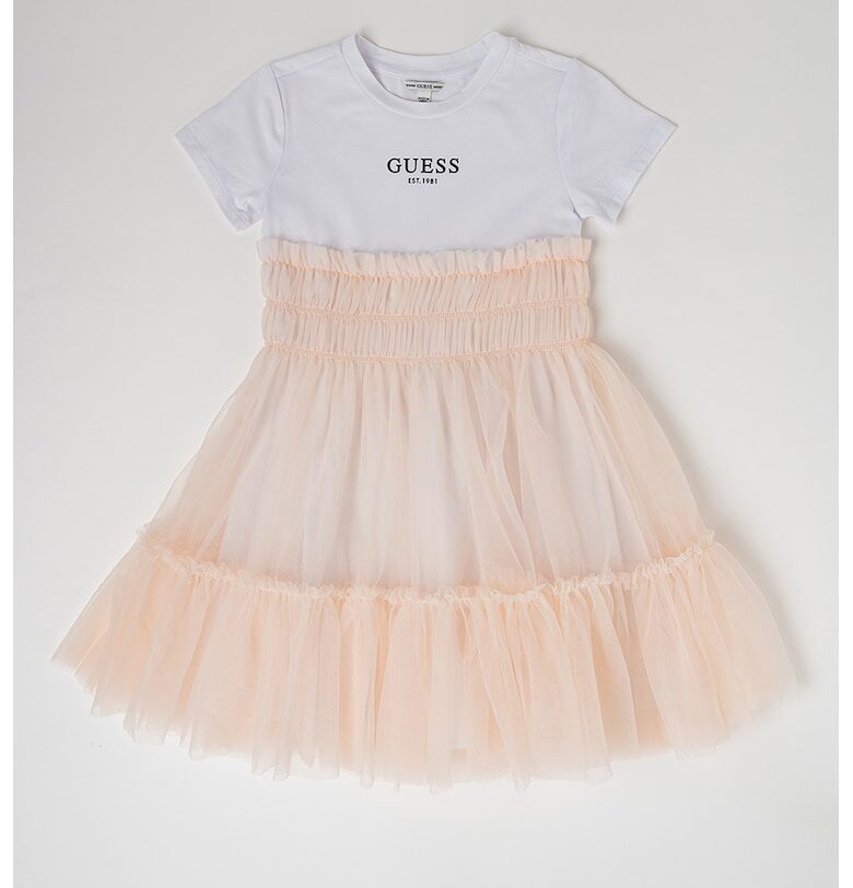 Рокля с овално деколте и тюл - Праскова/Бял GUESS KIDS