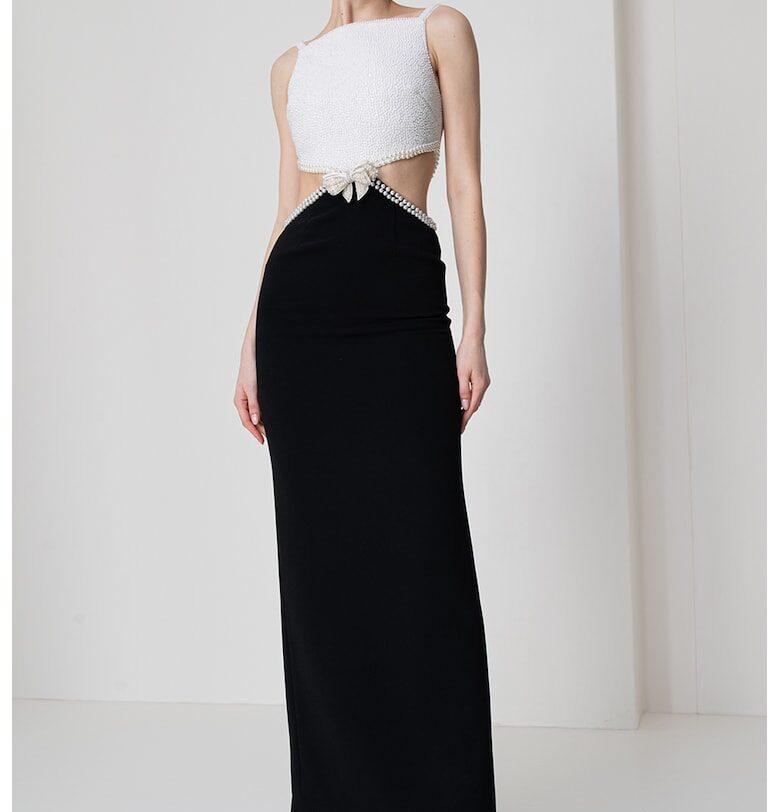 Рокля с отвор - Бял/Черен SELF-PORTRAIT