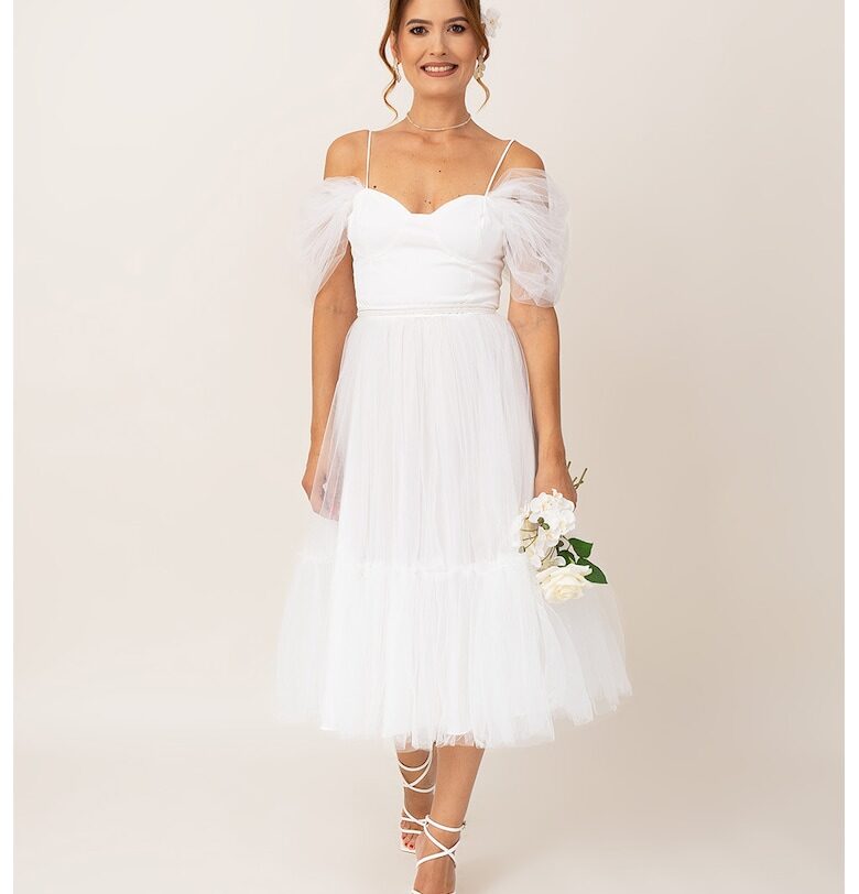 Рокля с отвори на раменете - Бял Ilona Andreoiu