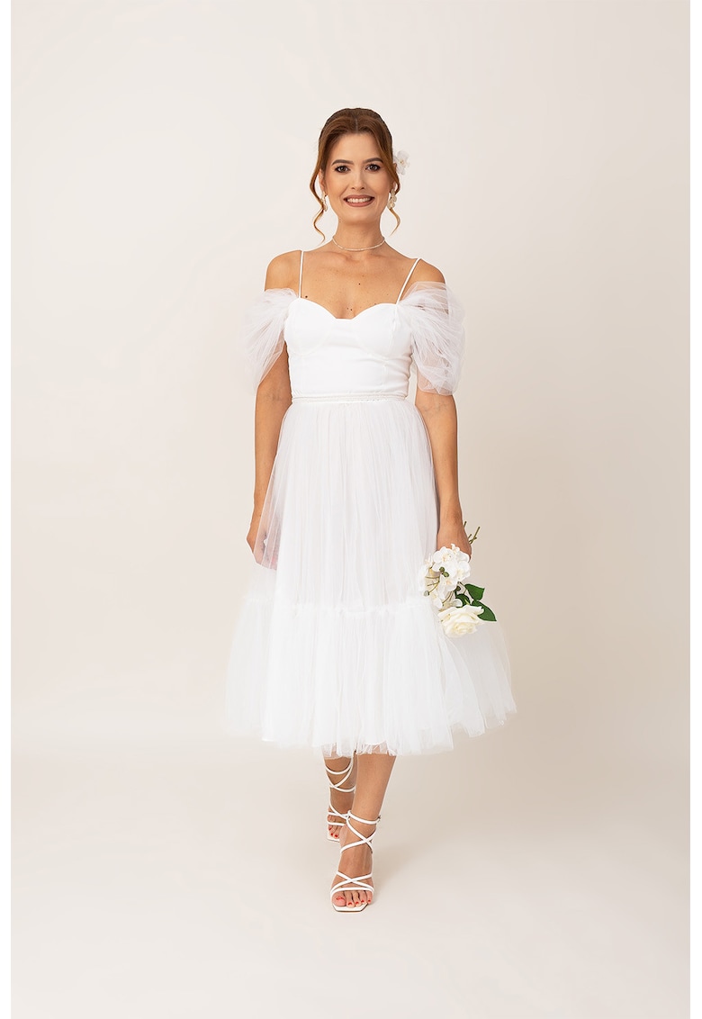 Рокля с отвори на раменете - Бял Ilona Andreoiu