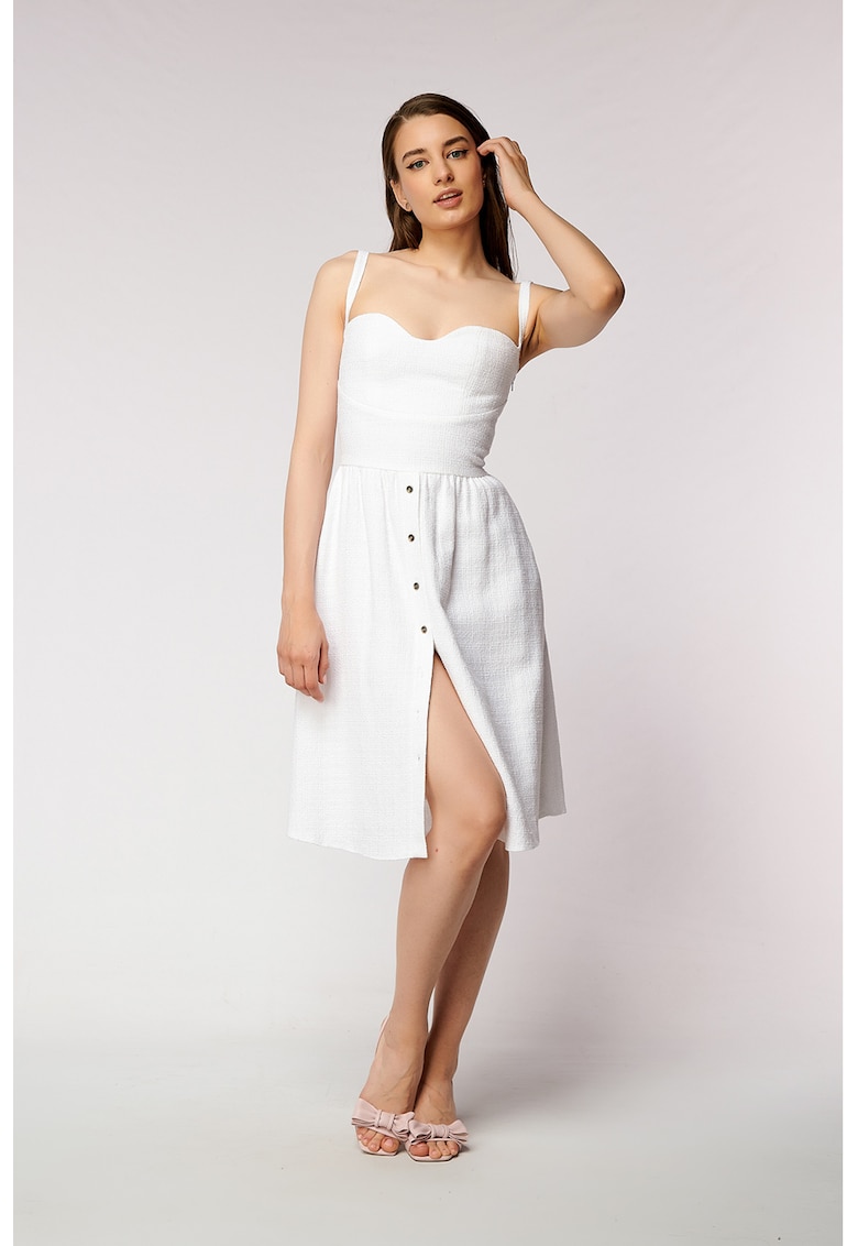Рокля с памук и цепка отпред - Бял AVENUE No29