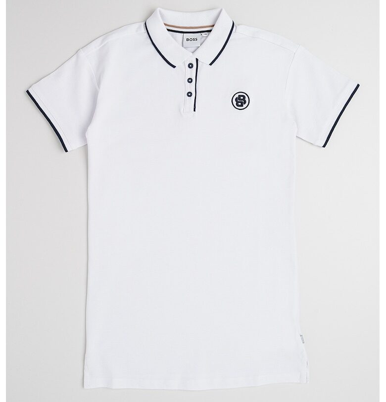 Рокля с памук с яка - Бял/Тъмносин BOSS Kidswear