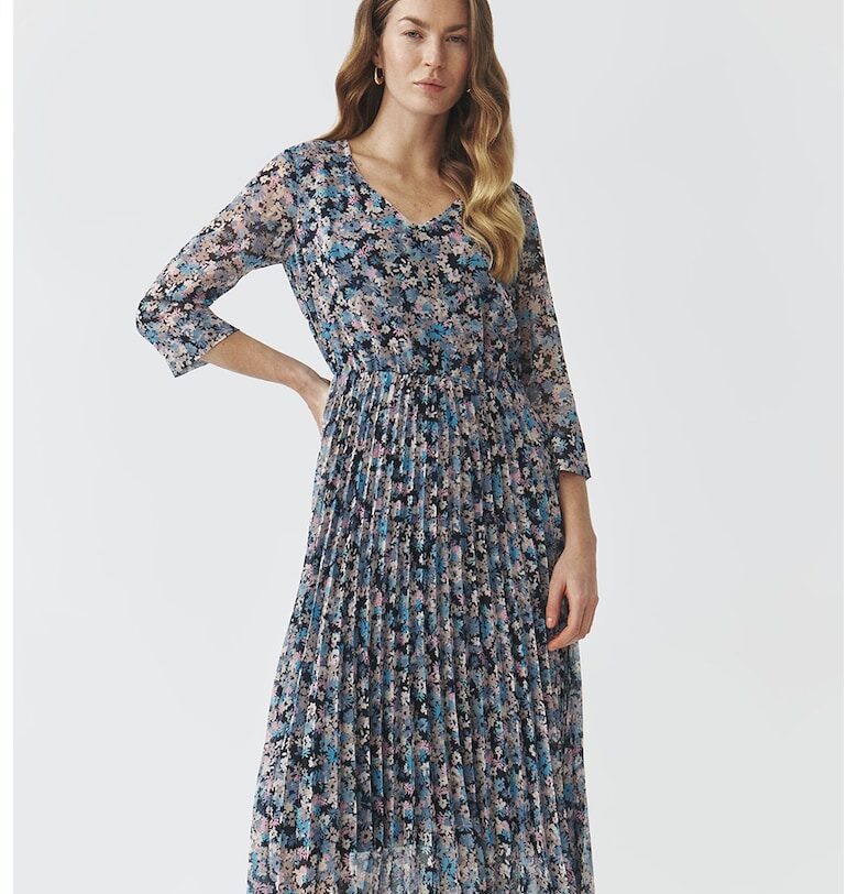 Рокля с плисиран подгъв и принт - Бледо розово/Светлосин Tatuum