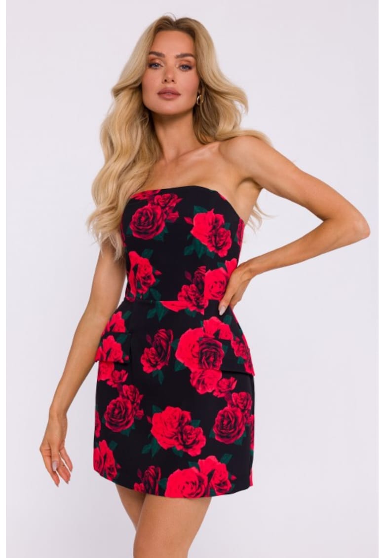 Мини корсетна рокля с шарка - черно/червено - MOE