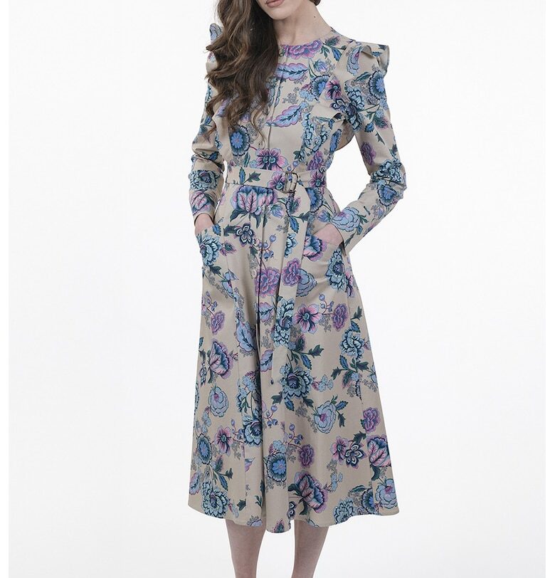 Рокля с принт и джобове - Слонова кост/Лилав/Син Maellie