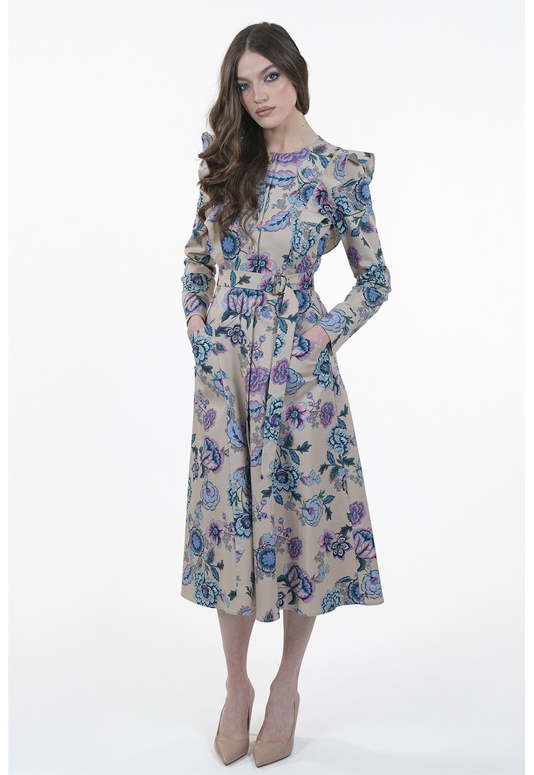 Рокля с принт и джобове - Слонова кост/Лилав/Син Maellie