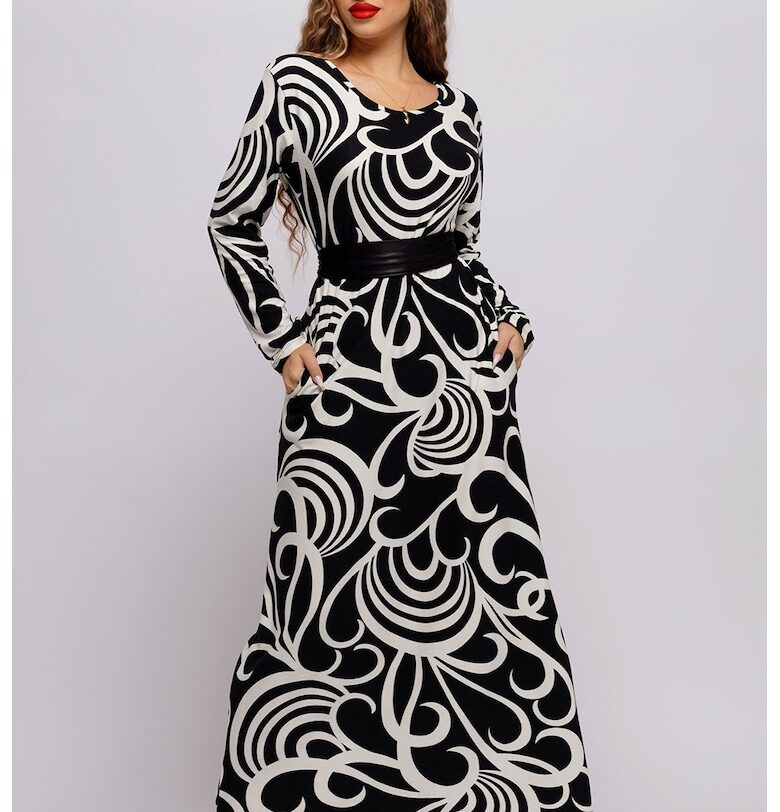 Рокля с принт и джобове - Черен/Бял CAMISSI