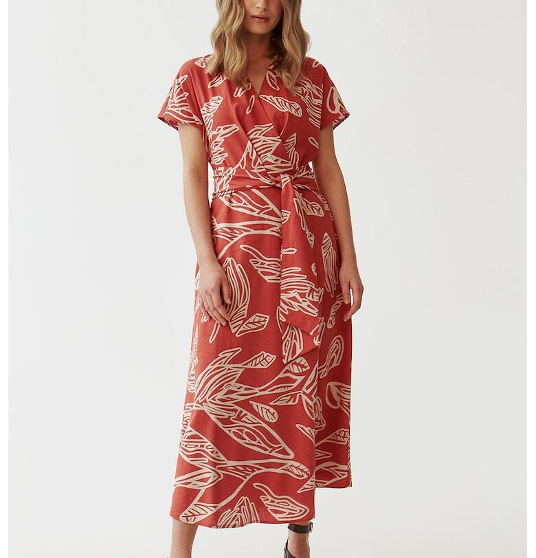 Рокля с ръкави тип кимоно - Червен/Бял Tatuum