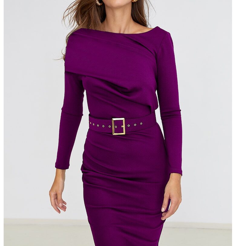 Рокля с тонален колан - Тъмновиолетов Alina Cernatescu