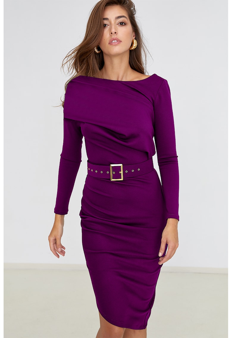 Рокля с тонален колан - Тъмновиолетов Alina Cernatescu