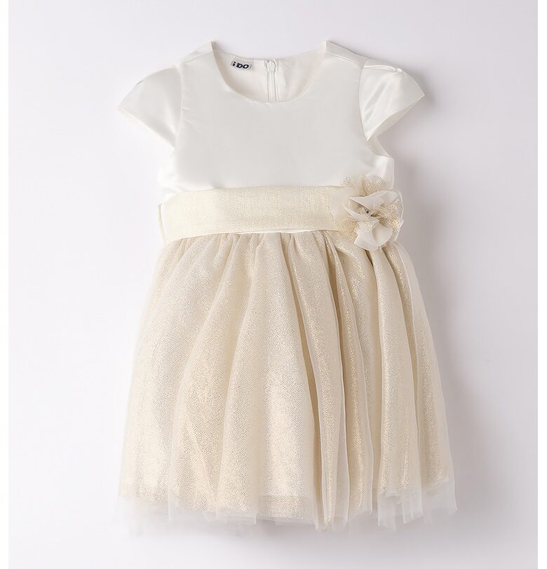 Рокля с тюл и панделка - Бледожълт/Мръснобял IDO