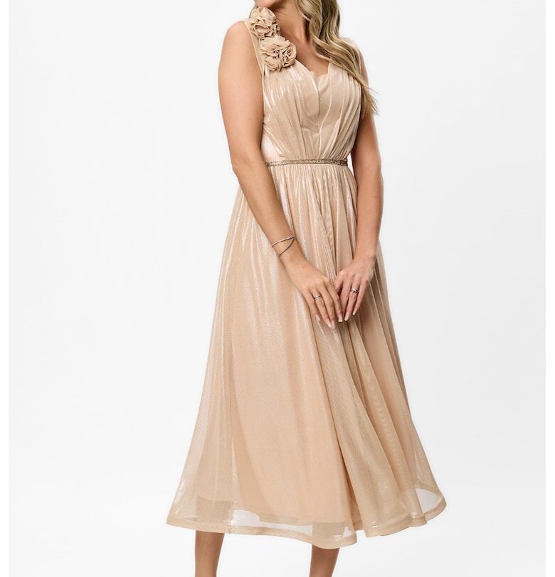 Рокля с флорални апликации - Бежов BAROCCA