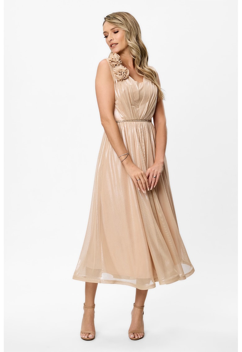 Рокля с флорални апликации - Бежов BAROCCA