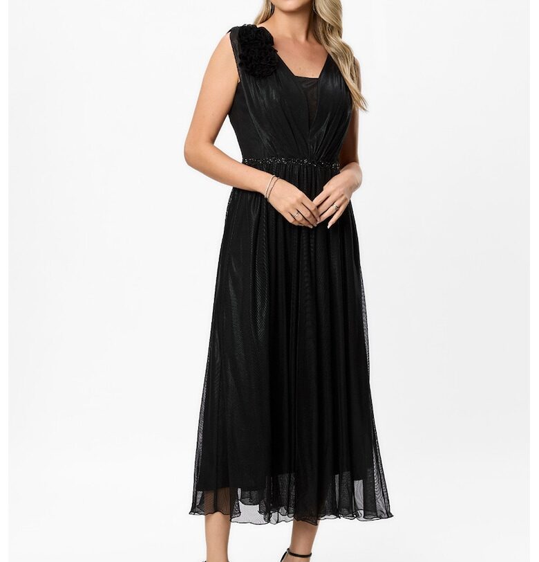 Рокля с флорални апликации - Черен BAROCCA