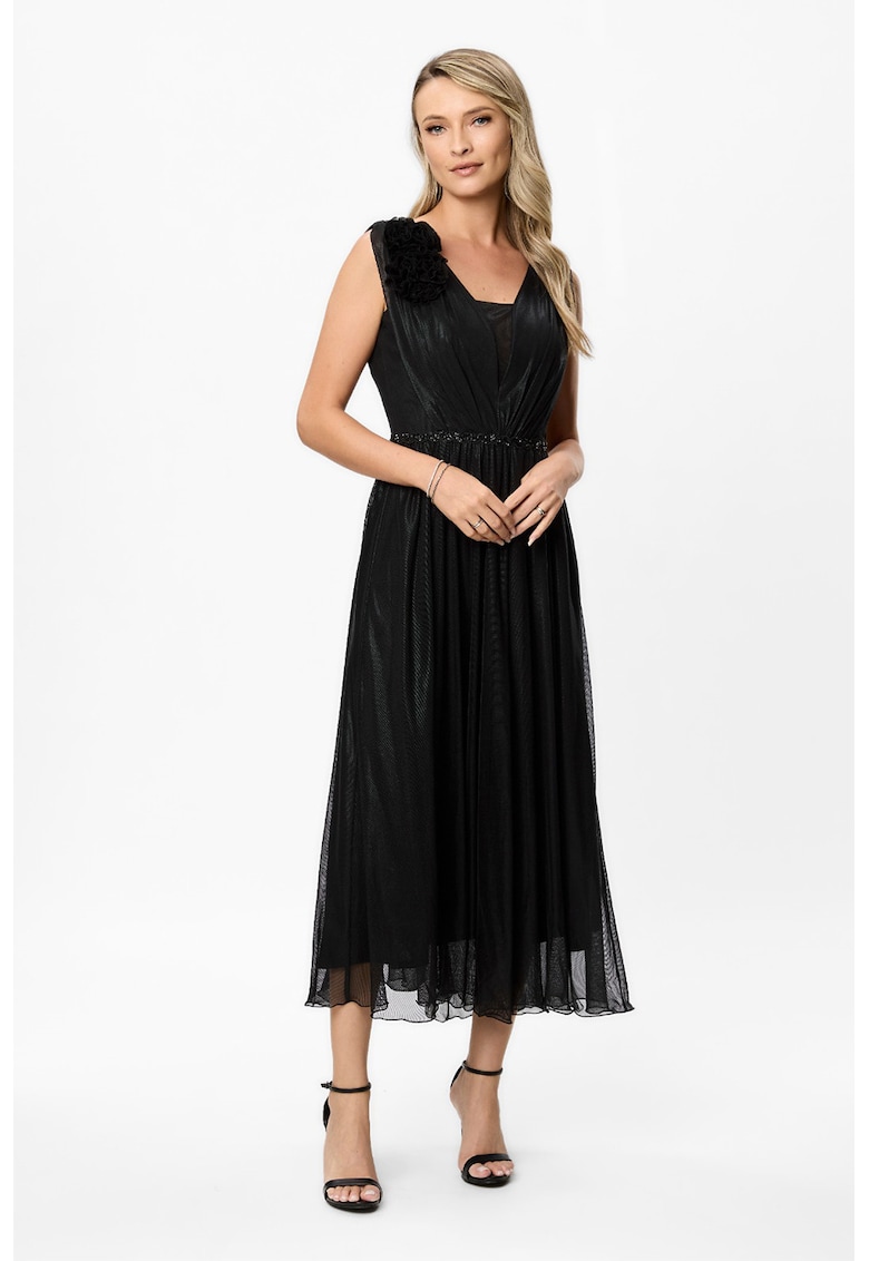 Рокля с флорални апликации - Черен BAROCCA