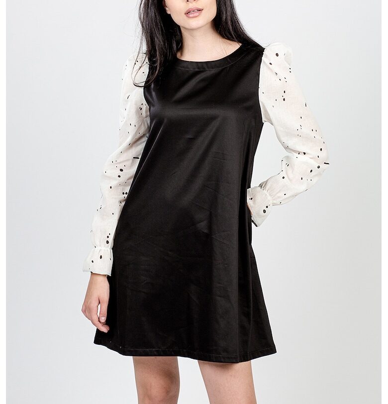 Рокля с цветен блок и ръкави на точки - Бял/Черен AnTanTe Design